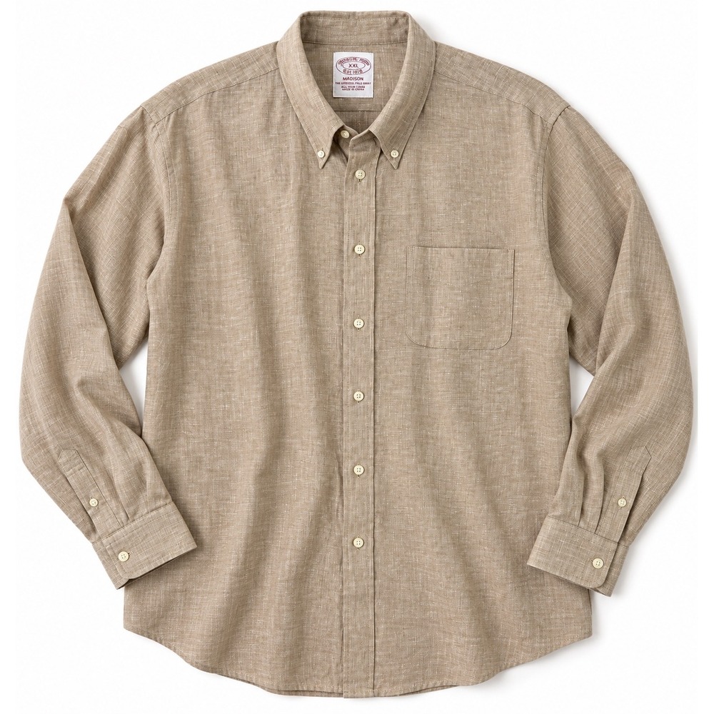 Brooks Brothers Madison Men XXL Tan Irish Linen Button Down Polo Shirt LS